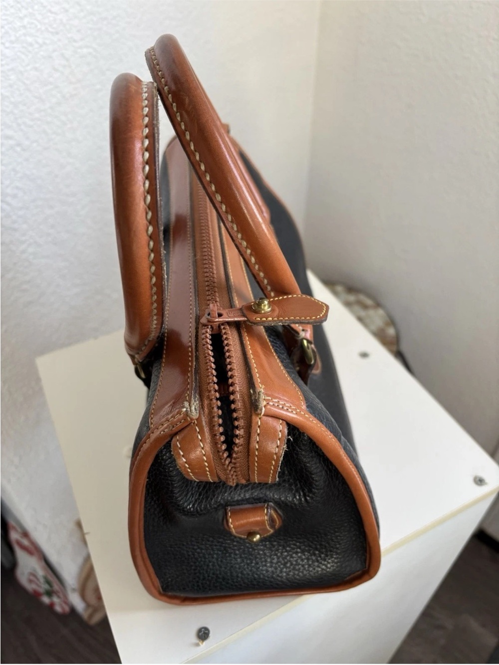 Dooney & Bourke Black Leather Satchel with Brown Trim - Picture 5 of 5